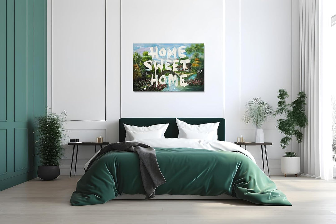 Kunstmoneten Street Art | 100% HANDGEMALT | Banksy Bilder Leinwand | Gemälde 'Home Sweet Home 90x60c