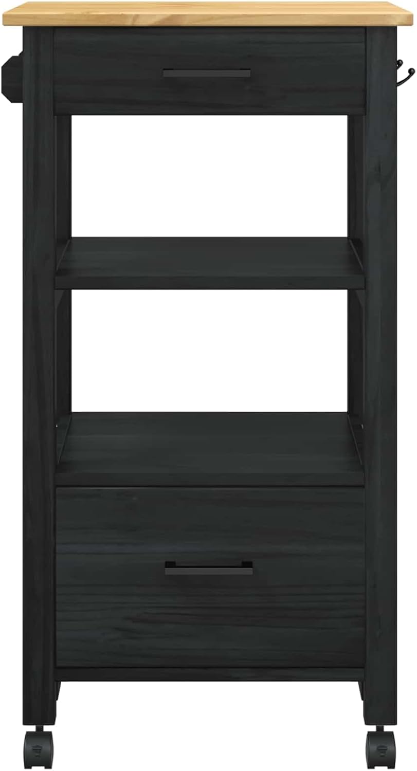vidaXL Küchentrolley Monza Schwarz 48 x 40 x 88,5 cm Massivholz Kiefer, Schwarz