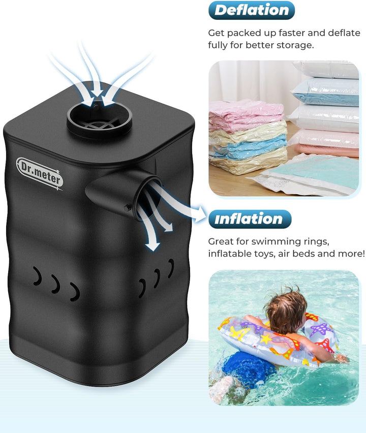 Dr.meter Elektrische Luftpumpe, 6000mAh Wiederaufladbare mini Pumpe mit 3 Luftdüsen Tragbare Luftpum