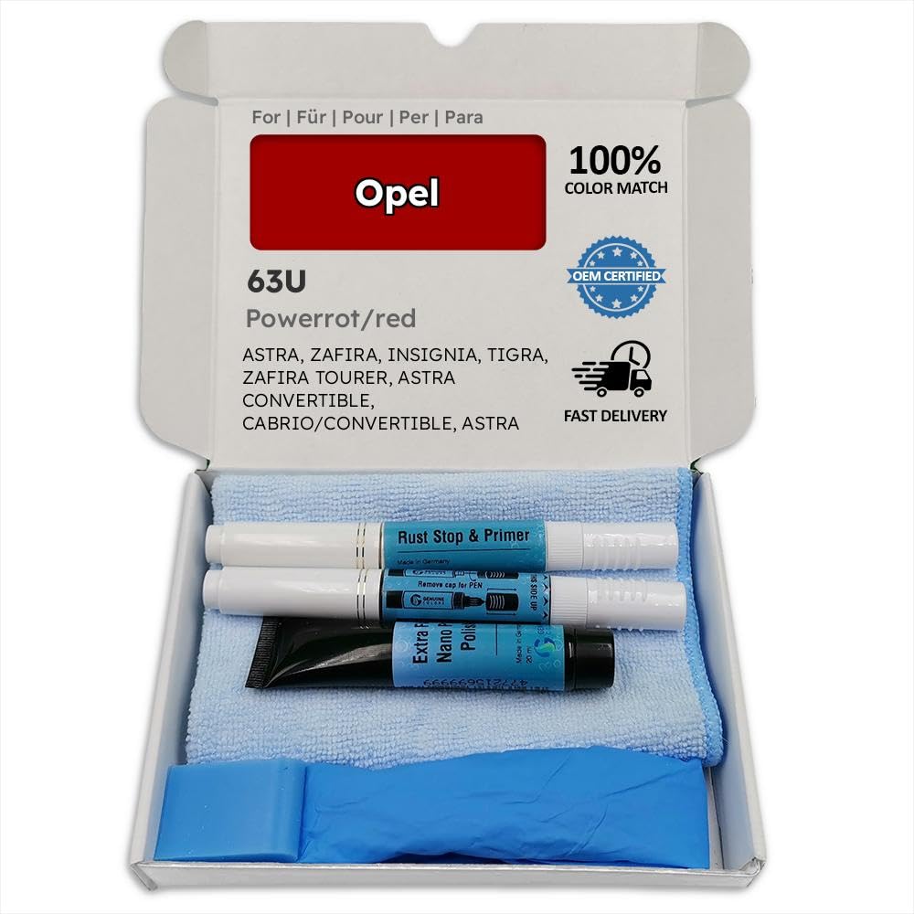 Genuine Colors Lackstift POWERROT/RED 63U Kompatibel/Ersatz für Opel Rot Komplettes Reparaturset, Ul