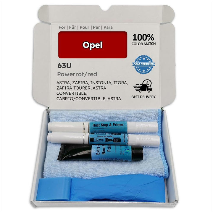 Genuine Colors Lackstift POWERROT/RED 63U Kompatibel/Ersatz für Opel Rot Komplettes Reparaturset, Ul