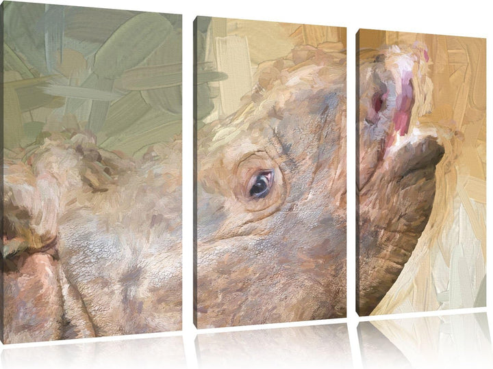 kleines Nashorn Spezial 3-Teiler Leinwandbild 120x80 Bild auf Leinwand, XXL riesige Bilder fertig ge