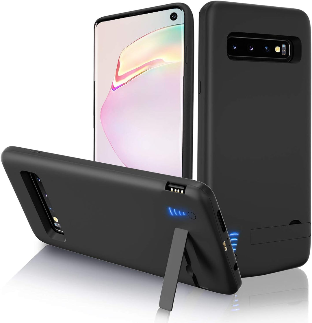 Gladgogo Akku Hülle für Samsung Galaxy S10, [6000 mAh] Battery Case Akkuhülle Mit klappbarem Ständer