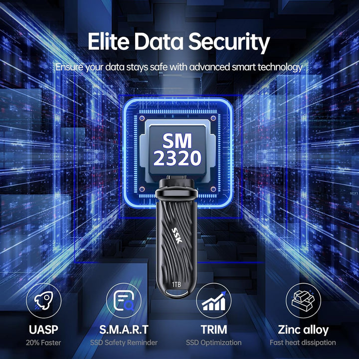 SSK USB 1TB Externe SSD mit bis zu 2000 MB/s, Typ-c Externe Festplatte Solid State Laufwerke USB 3.2