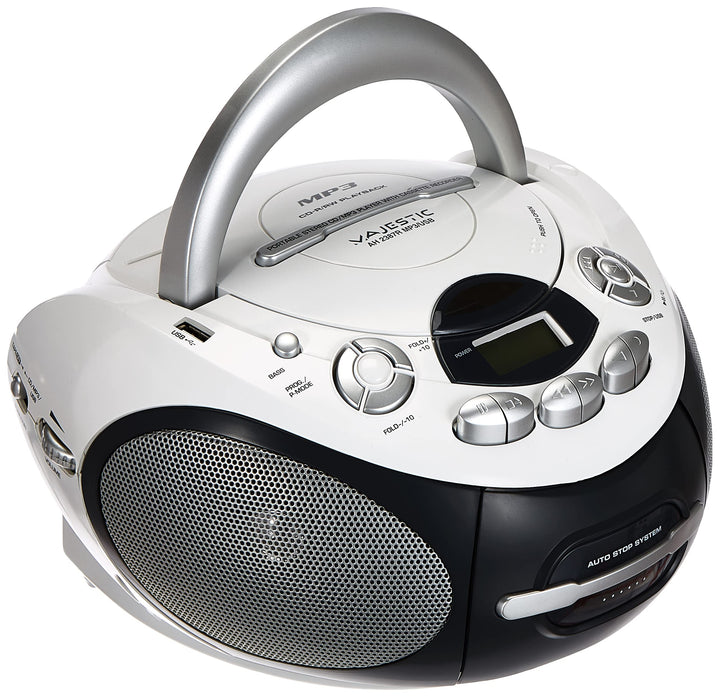 Majestic AH 2387R MP3 USB - Tragbare Boombox mit CD/MP3-Player, USB-Eingang, Kassettenrekorder, Kopf