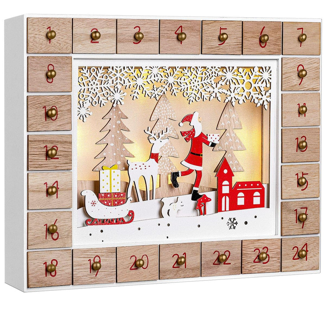 Spielwerk® Adventskalender zum selbst Befüllen Nachhaltig LED warmweiss 24 Türchen Weihnachtskalende