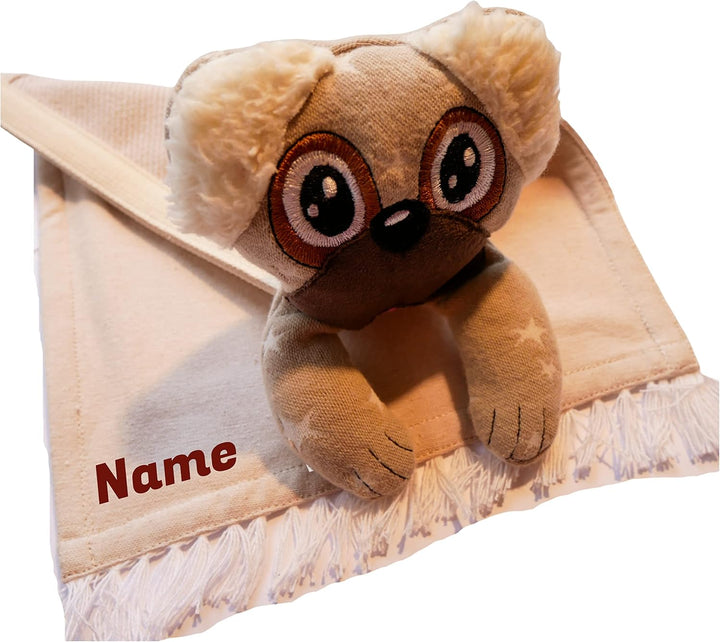 Handmade Mops Hunde Spielzeug Hundespielzeug Schmusetuch Kuscheltuch Decke mit Name Bestickt persona