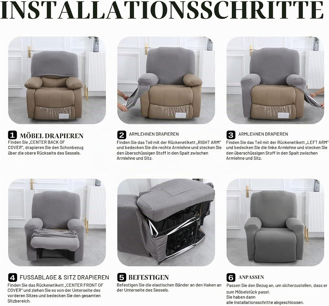 FIGOOO Stretchhusse für Relaxsessel 4-Teilig Stretch Sesselbezug Relaxsessel mit Seitentasche Sessel