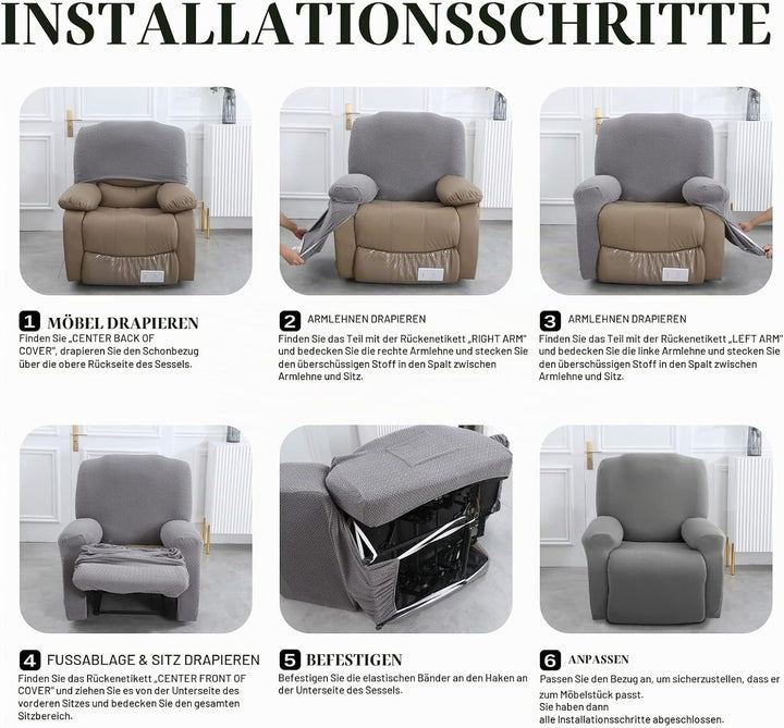FIGOOO Stretchhusse für Relaxsessel 4-Teilig Stretch Sesselbezug Relaxsessel mit Seitentasche Sessel