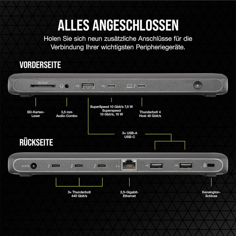 Corsair TBT200 Thunderbolt 4 Dock - Power Delivery bis 96 W - 4 ×-Anschlüsse - Thunderbolt Dock Util