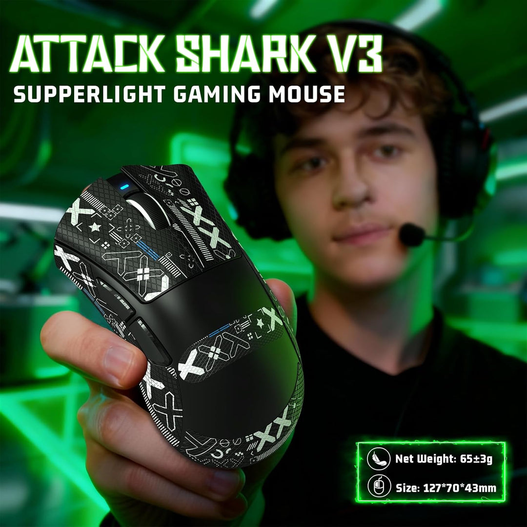 ATTACK SHARK V3 Kabellose Gaming-Maus mit Tape, 65g Ultraleicht, Optischer Sensor PAW3311 mit 25K DP