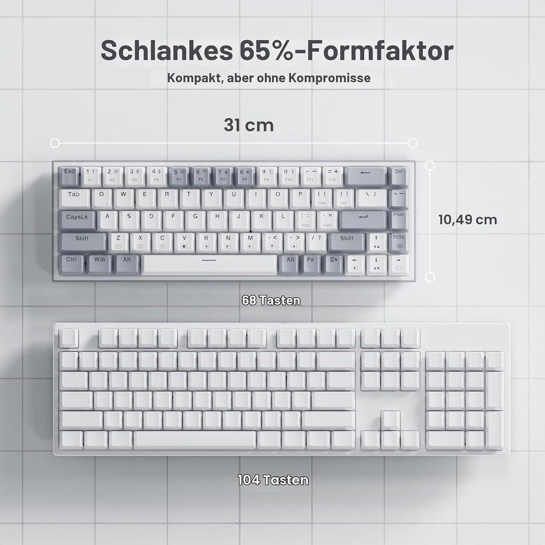 Redragon K631 Gery 65% Kabelgebundene RGB-Gaming-Tastatur, 68 Tasten, Hot-swap-fähige Kompakte Mecha