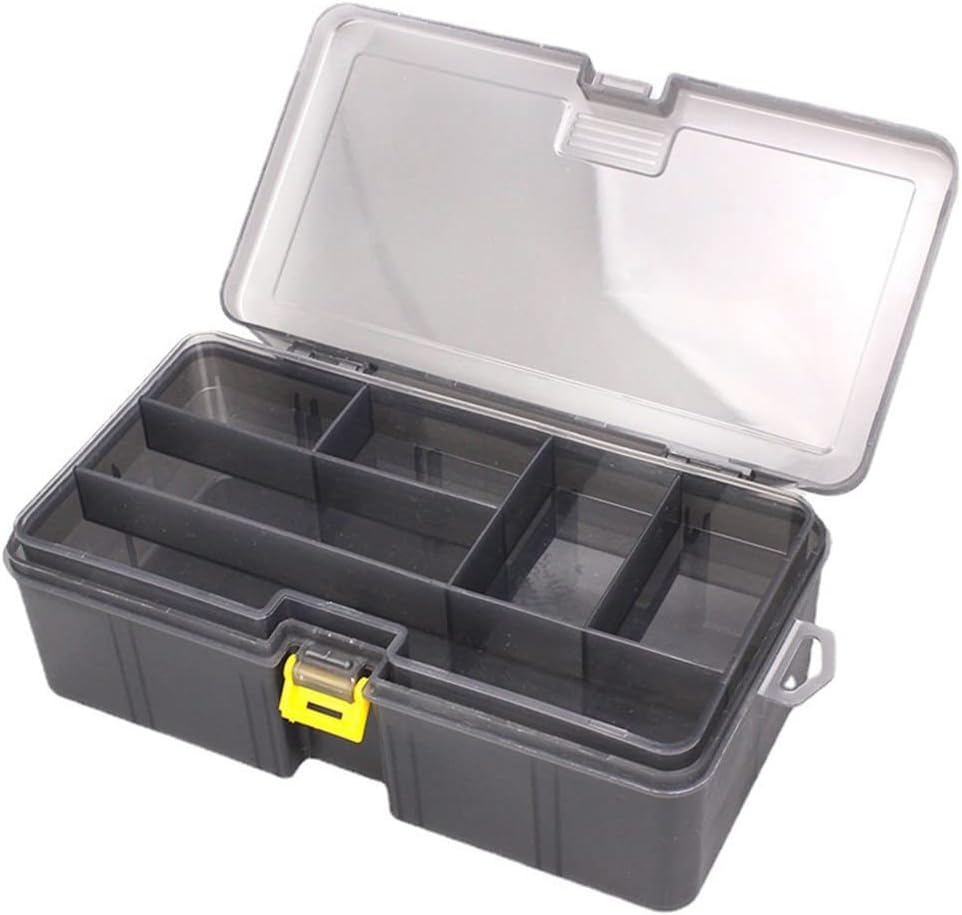 Köderausrüstungsbox, doppellagiges Angelzubehör, verstellbare Kunstköderhaken-Box zum Angeln, 21,5 x