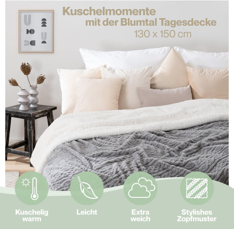 Blumtal Kuscheldecke 130x150 cm mit Zopfstrick-Optik - Oeko-TEX zertifizierte Mikrofaser Fleecedecke