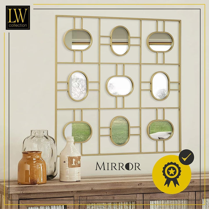 LW Collection Wandspiegel Gold Quadratisch 80x80 cm Metall - grosse Spiegelwand - Industriell - Wohn