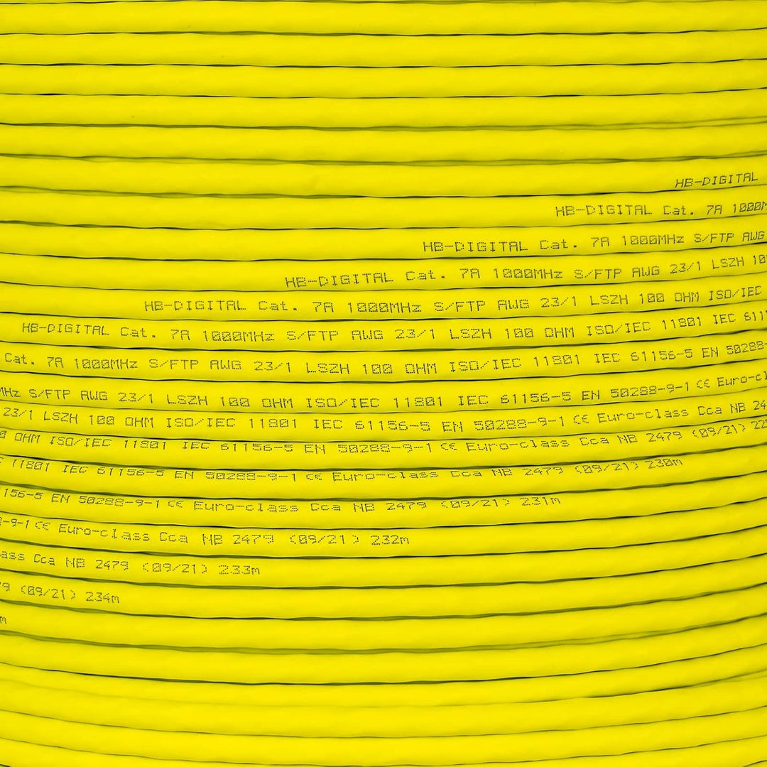 HB-DIGITAL 100m CAT.7a Netzwerkkabel Gelb Verlegekabel Ethernet LAN AWG23 Reines Kupfer S/FTP PiMF L