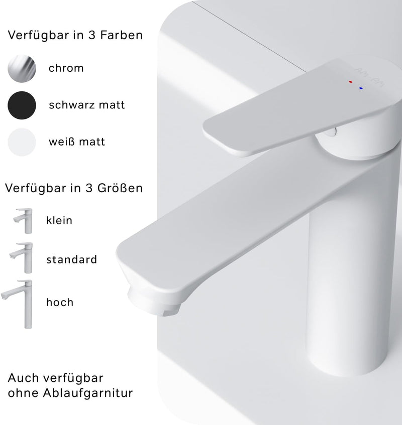 AM.PM Hit Waschtischarmatur mit Klick-Ablaufgarnitur, SoftMotion Keramikkartusche 35mm, Neoperl Aera