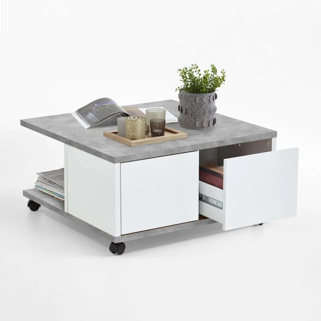 FMD Möbel, 659-001E Twin 1 Wohnzimmertisch, spanplatte, beton grau/weiss glänzend, masse 70.0 x 70.0
