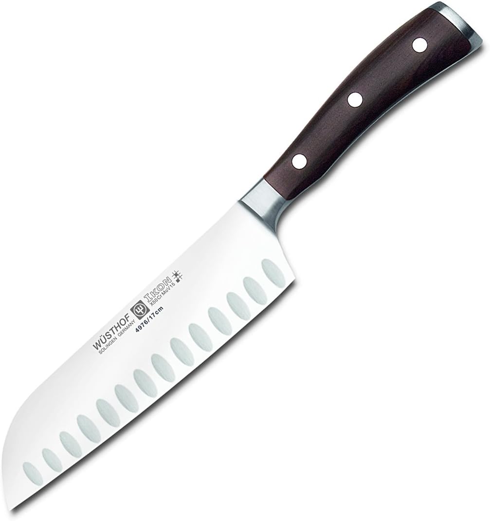 Wüsthof Santoku, Ikon (4976), 17 cm Klinge mit Kullenschliff, geschmiedeter Doppelkropf, Edelstahl,