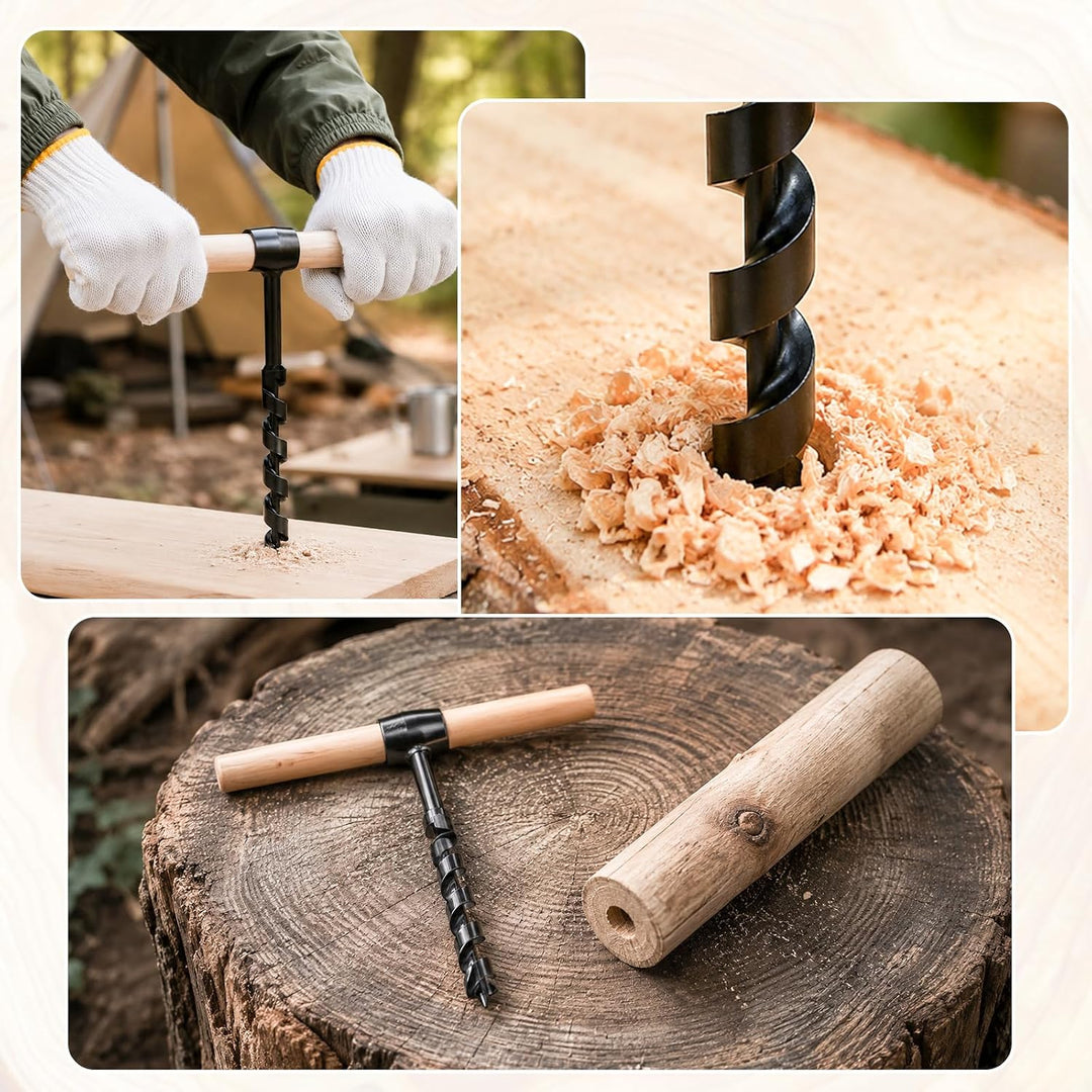 Holzbohrer Manuell Bushcraft, 4 Stück Handbohrer Outdoor Mit Holzstab