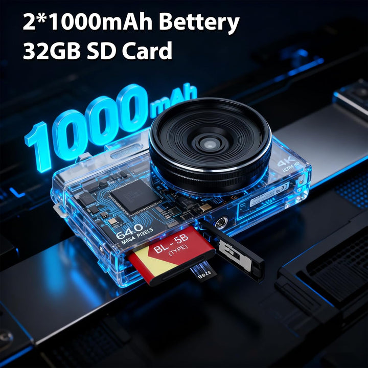 Digitalkamera 4K 64MP Kamera 3 Zoll Fotokamera 16X Autofokus Digitalzoom Tragbare Digital Camera für