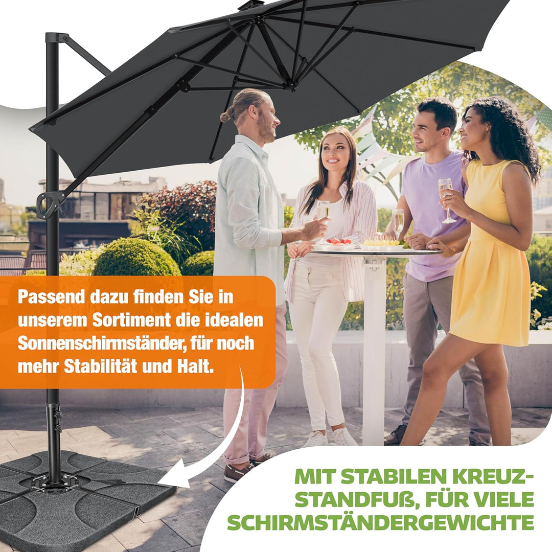 KESSER® Sonnenschirm Ampelschirm Sun Rund XL Ø330 cm Inkl. Abdeckung + Windsicherung 7-Fach Verstell