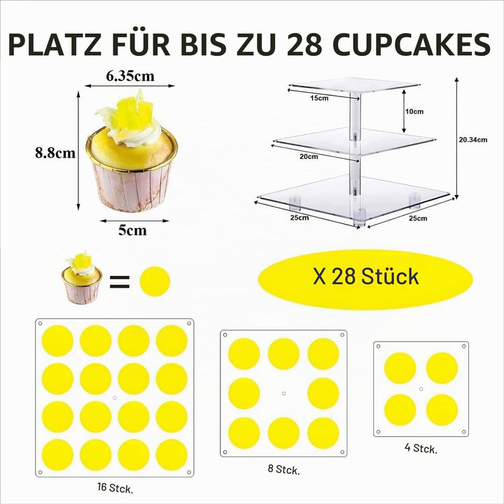 3 Etagen Cupcake Ständer, Gelb LED Lichterkette de Tortenständer Acryl für Hochzeit, Party, Geburtst