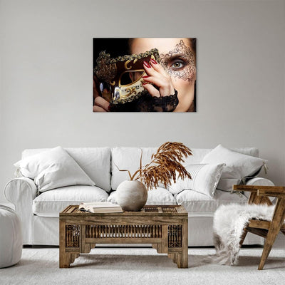 ARTTOR Bilder auf Leinwand Frau Mode Venedig Maske Leinwandbild 70x50cm Wandbilder Dekoration Wohnzi