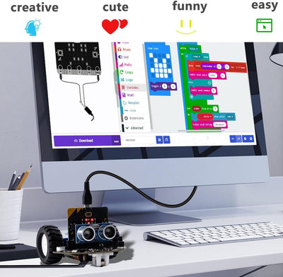 GeeekPi DeskPi MicroCar Microbit Mini Cutebot Kit Suitable for BBC Micro:bit V2,DIY Programmable Rob