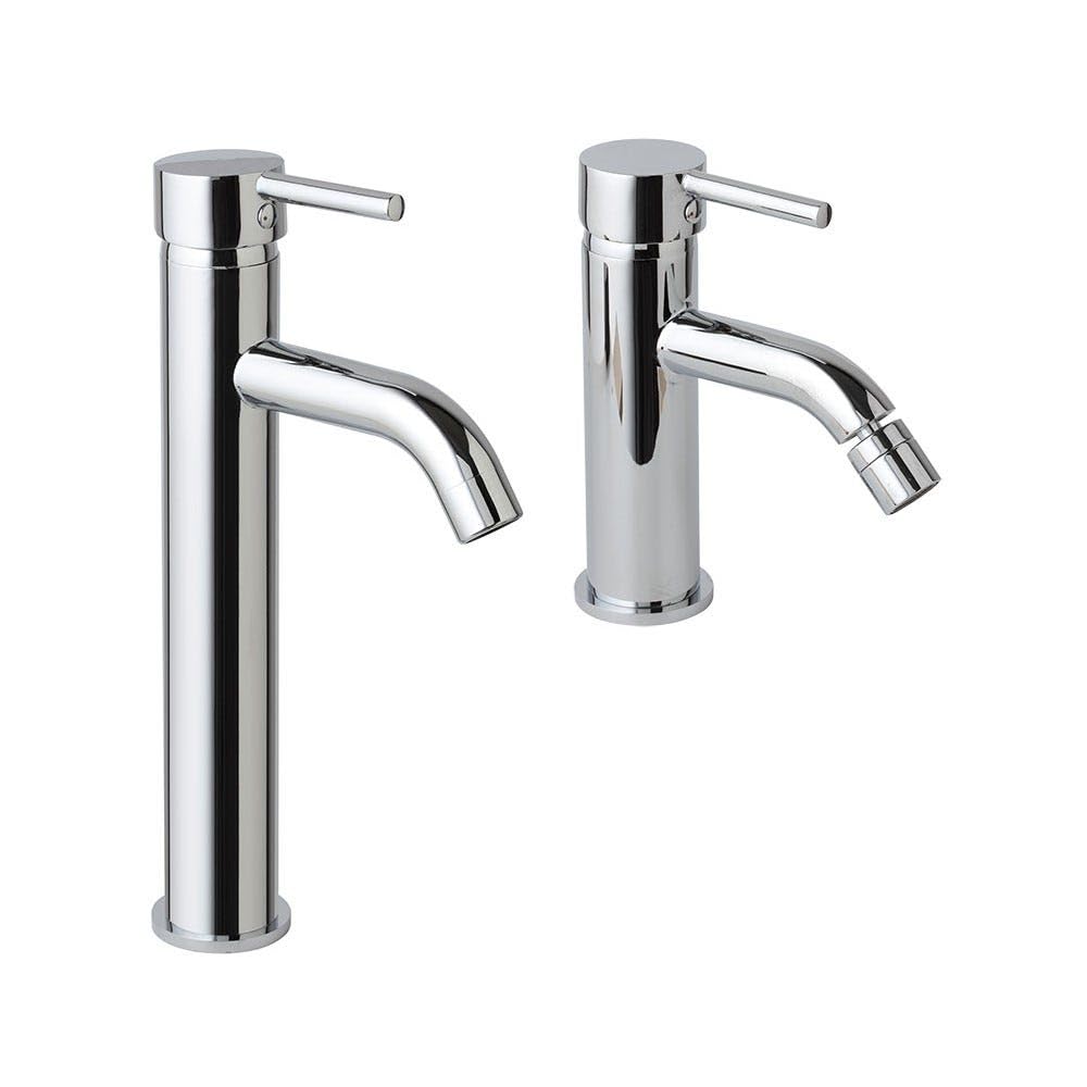 KIAMAMI VALENTINA - Coppia di Rubinetti per Lavabo Alto e Bidet | Design Moderno | Cromato | Ottone