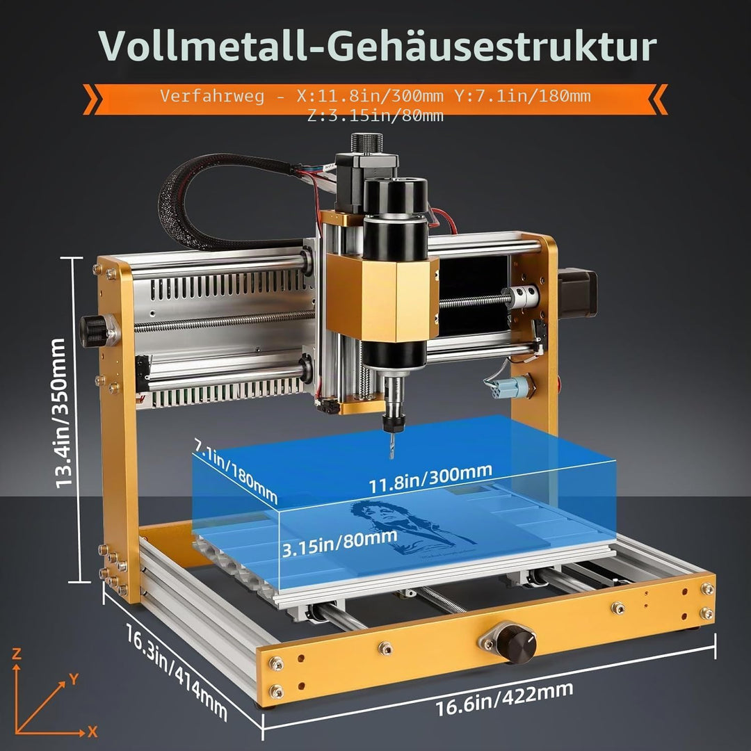 LUNYEE 500 W Ganzmetall CNC-Fräsmaschine, 3018 Pro Max CNC-Holzfräse, 3-Achsen-Metall fräsmaschine z
