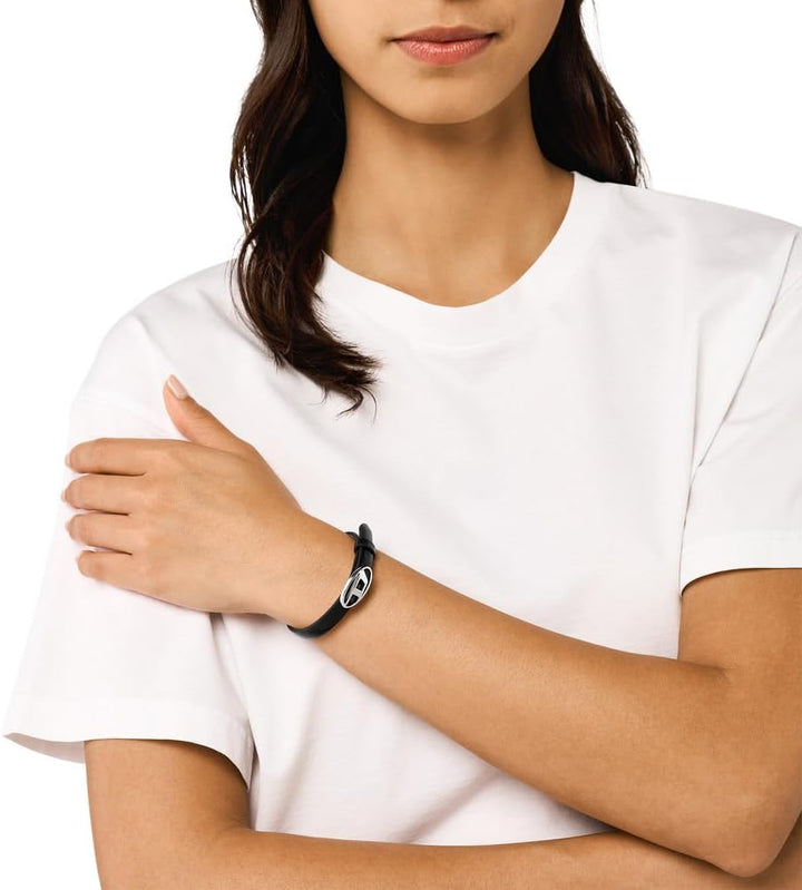 Diesel Herren Lederarmband mit Druckknopfverschluss Fettes Schwarz, Fettes Schwarz