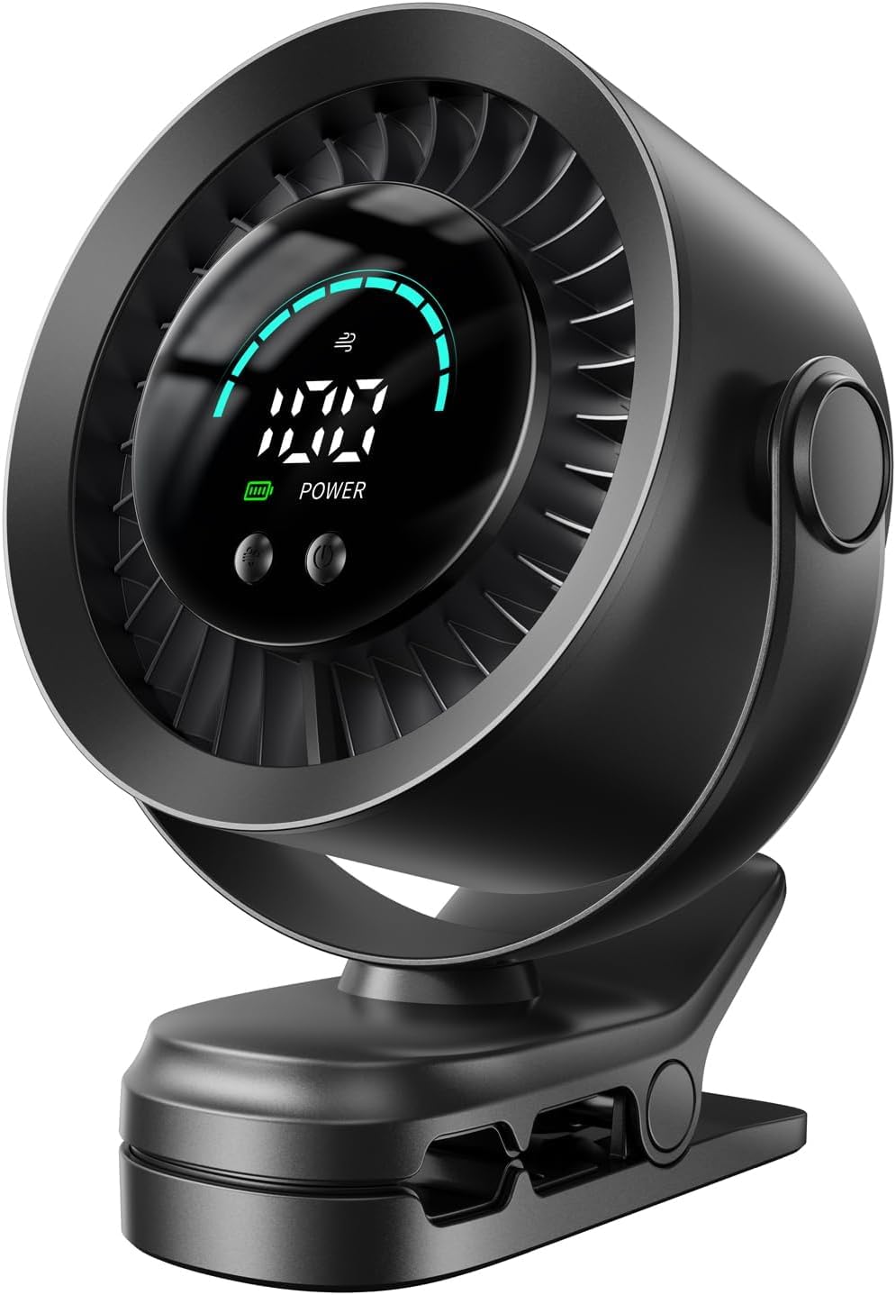 KIMMOO Clip-Ventilator Wiederaufladbar, 100 Stufen USB-Tischventilator mit LED-Display, 360° Rotatio