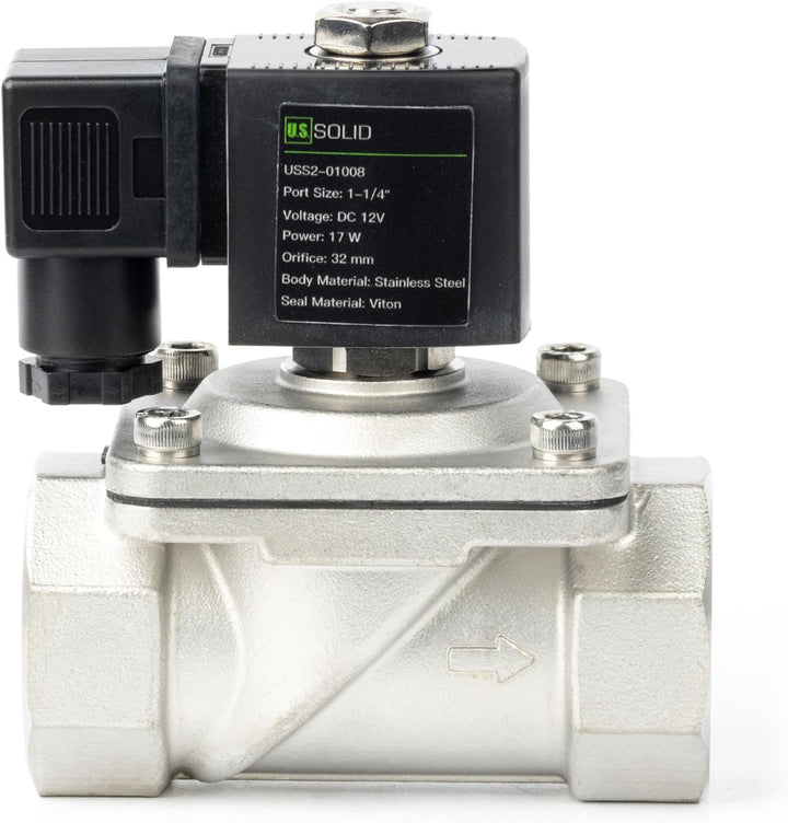 U.S. Solid 1-1/4" Magnetventil - Edelstahl DC 12V mit Viton-Dichtung, stromlos geschlossen, Anschlus