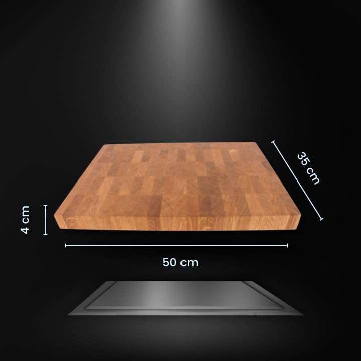 EFO Schneidebrett Holz 50x35x4 cm | Stirnholz Küchenbrett aus Eiche –messerschonend und langlebig |