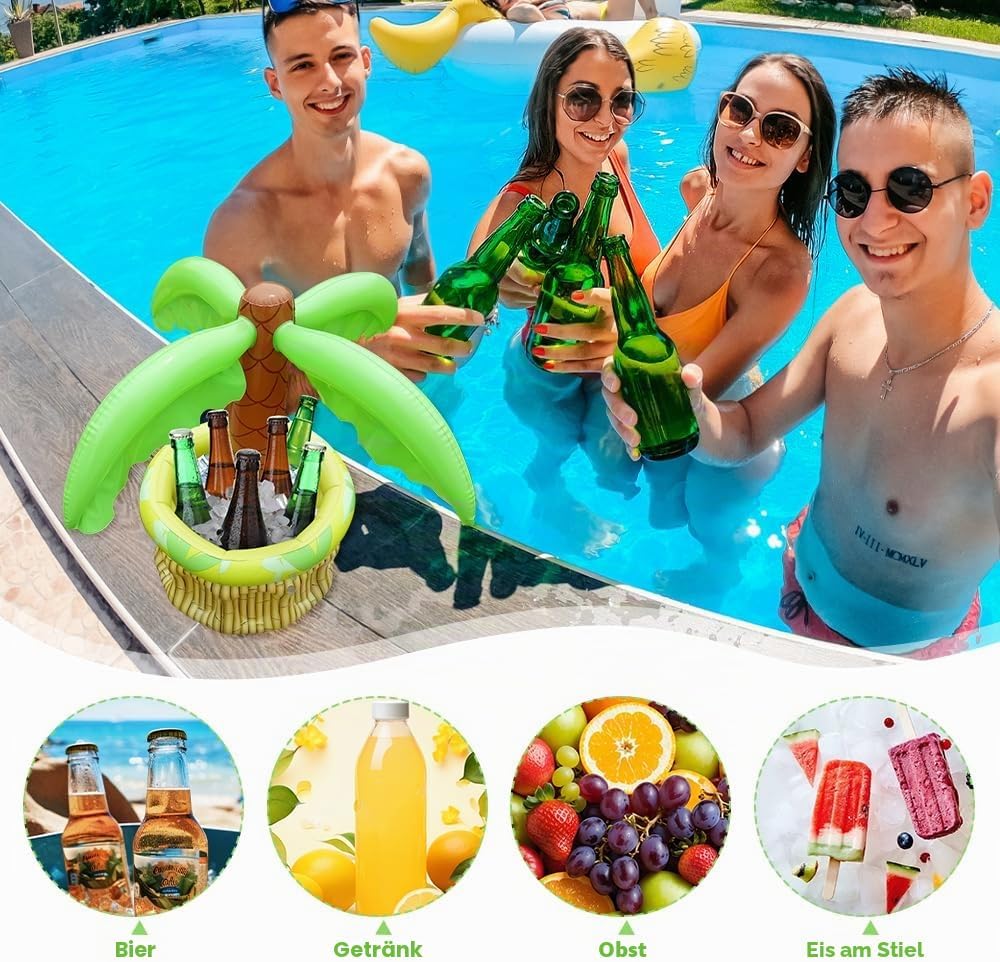 mizikuu 2PCS Aufblasbare Palme Getränkekühler, Aufblasbare Kühler zum Befüllen mit Eis Poolbar Geträ