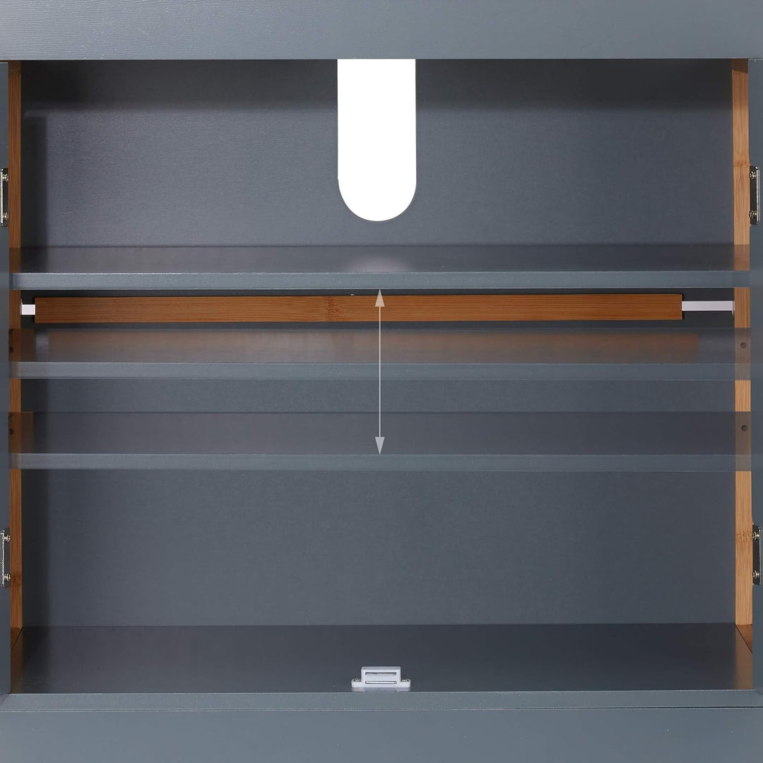 Relaxdays Waschbeckenunterschrank mit Bambusrahmen, verstellbarer Einlegeboden, Aussparung, HxBxT: 6