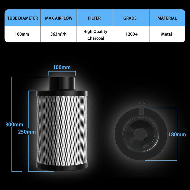 Aygrochy 100mm Luftkohlefilter, Luft Filter, Kohlenstofffilter, Abluft Filter, Grow Filter für Rohrv