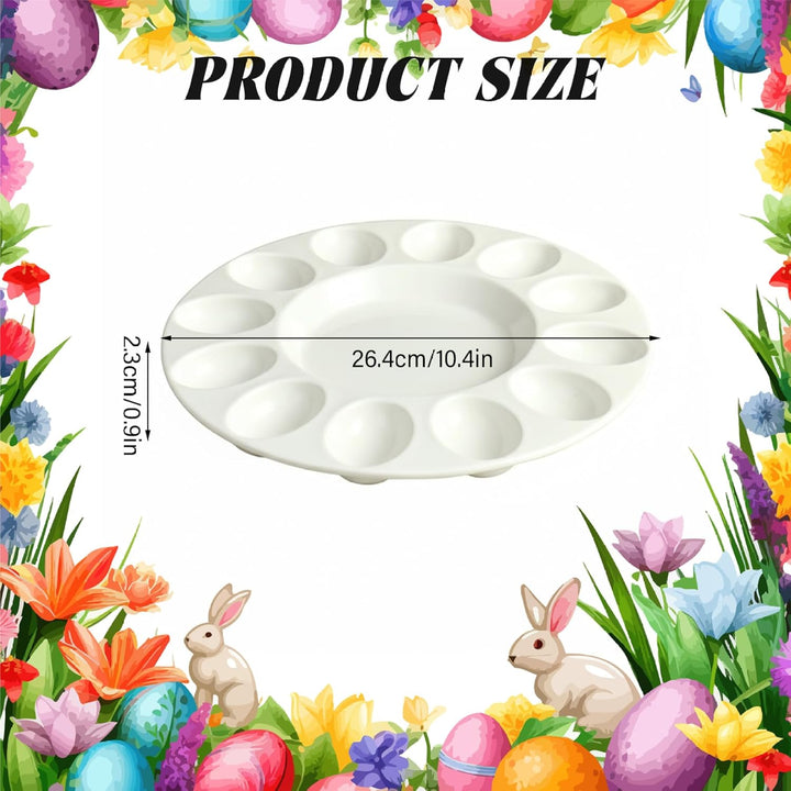 Teufels-Eierhalter, 25, 4 cm, 12 Löcher, rundes Teufels-Eier-Tablett aus Keramik mit Rutschfester Ba