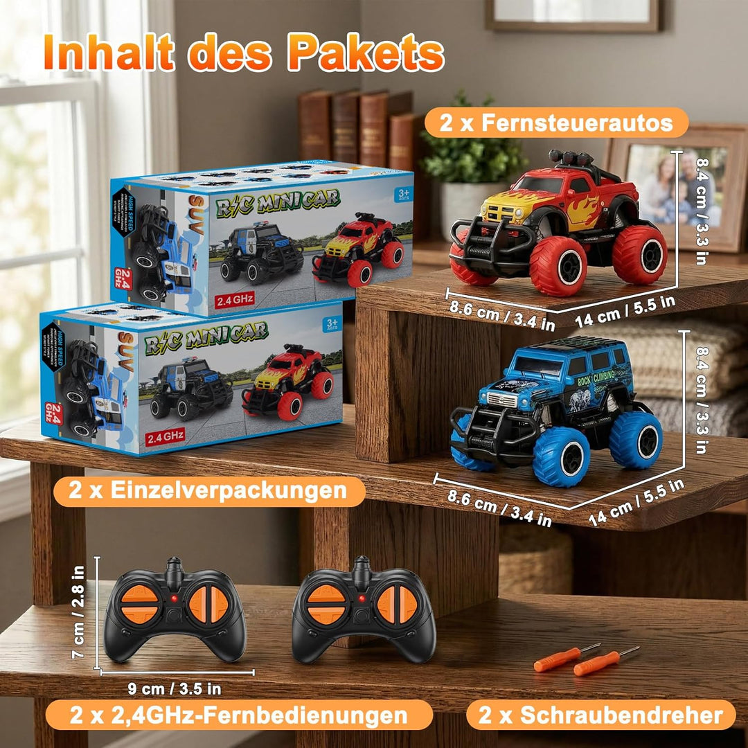 Pup Go 2er Set 2.4GHz RC Auto, Robuste ferngesteuerte Monstertrucks für Jungen und Mädchen Kinder 3-