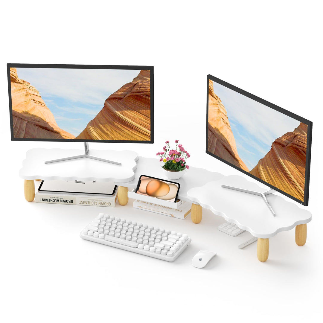 Dual-Monitorerhöhung, Cookie-Form, verstellbare Länge und Schwenkwinkel, Schreibtisch-Organizer aus