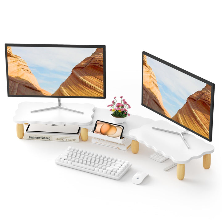 Dual-Monitorerhöhung, Cookie-Form, verstellbare Länge und Schwenkwinkel, Schreibtisch-Organizer aus