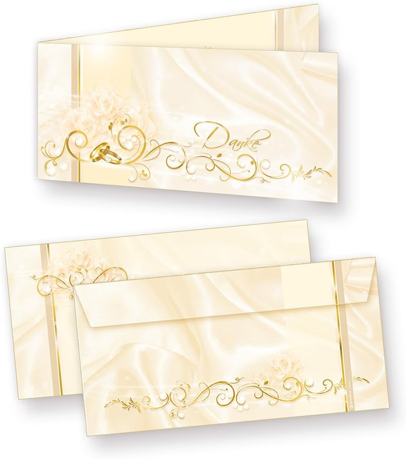tatmotive Danksagungskarten Hochzeit PERLMUTT (10 Sets) sehr elegante Dankeskarten für Hochzeit, ink