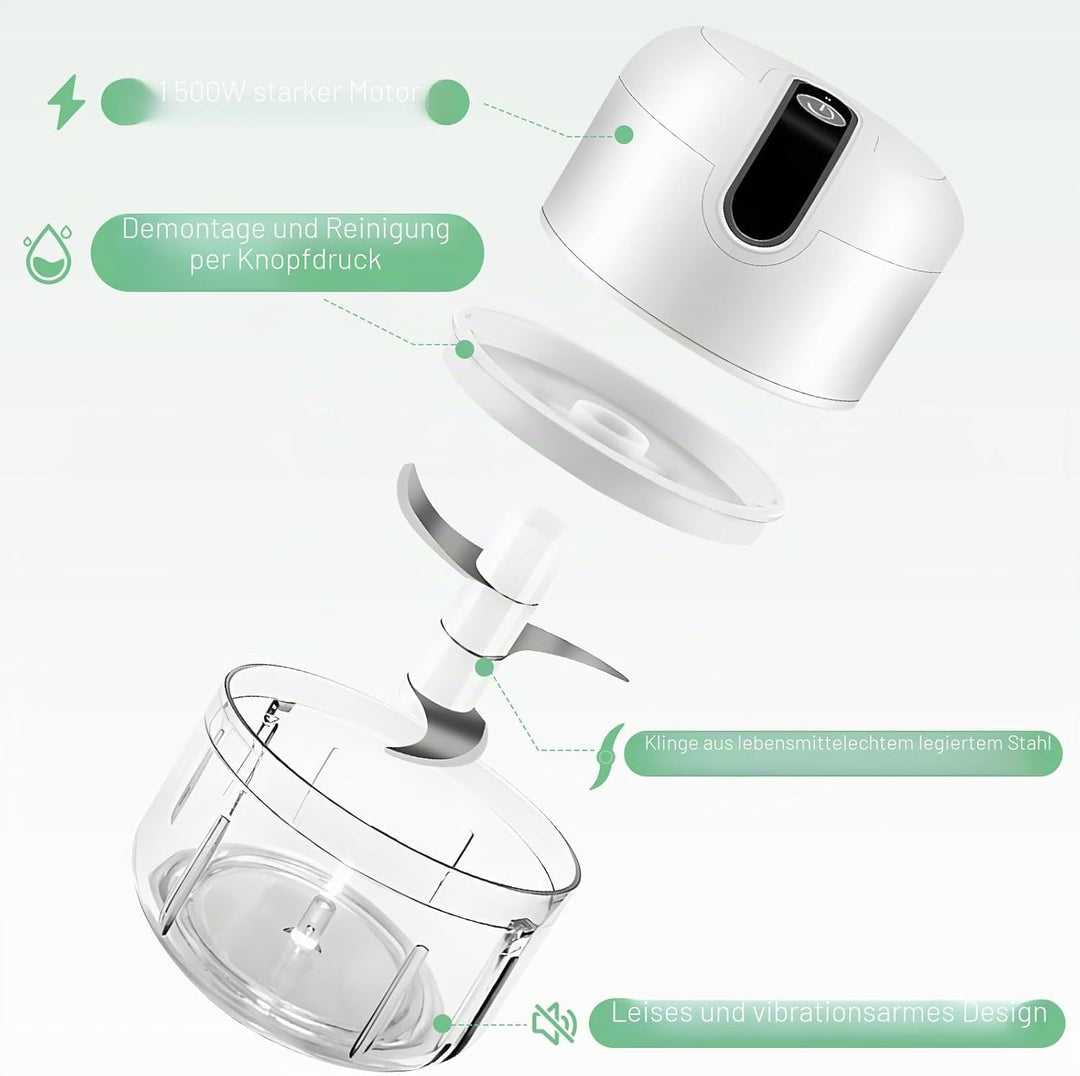 Zwiebel Zerkleinerer Elektrisch, 250ml Mini Zwiebelschneider Elektrisch Knoblauchschneider mit 3 Ede