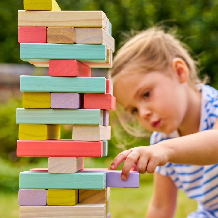 TP Toys Giant Wooden Tumble Tower FSC Certified Classic Tumbling Game with 60 Pastel Blocks & Matchi