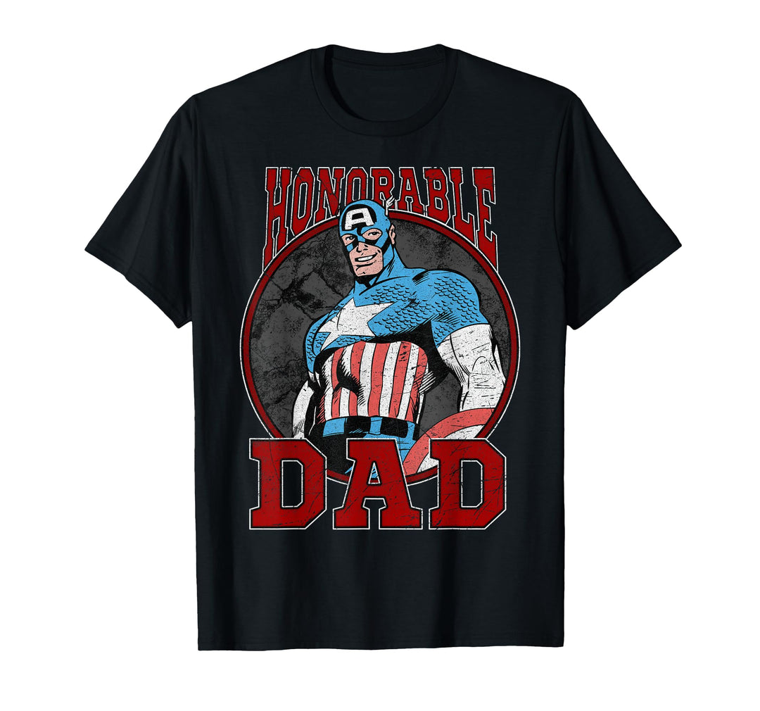 Mens Marvel Captain America Father's Day Honor Graphic T-Shirt Large Black