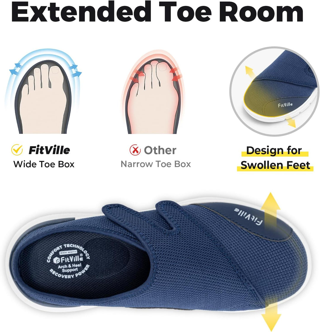 FitVille Diabetiker Slipper Herren Extra Weit Gesundheitsschuhe mit Klettverschluss Orthopädische Ha
