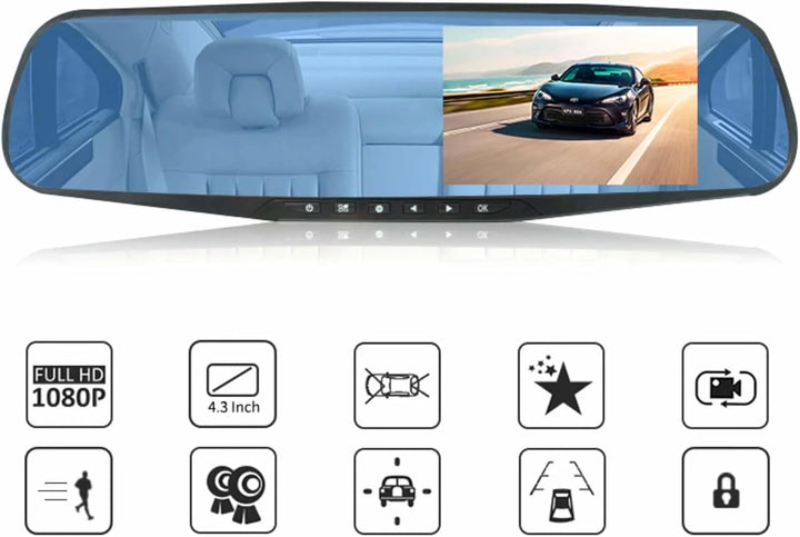 Retoo Full HD Auto Spiegel Dashcam mit Rückfahrkamera mit Nachtsicht, Loop-Aufnahme und 4,3 Zoll Dis