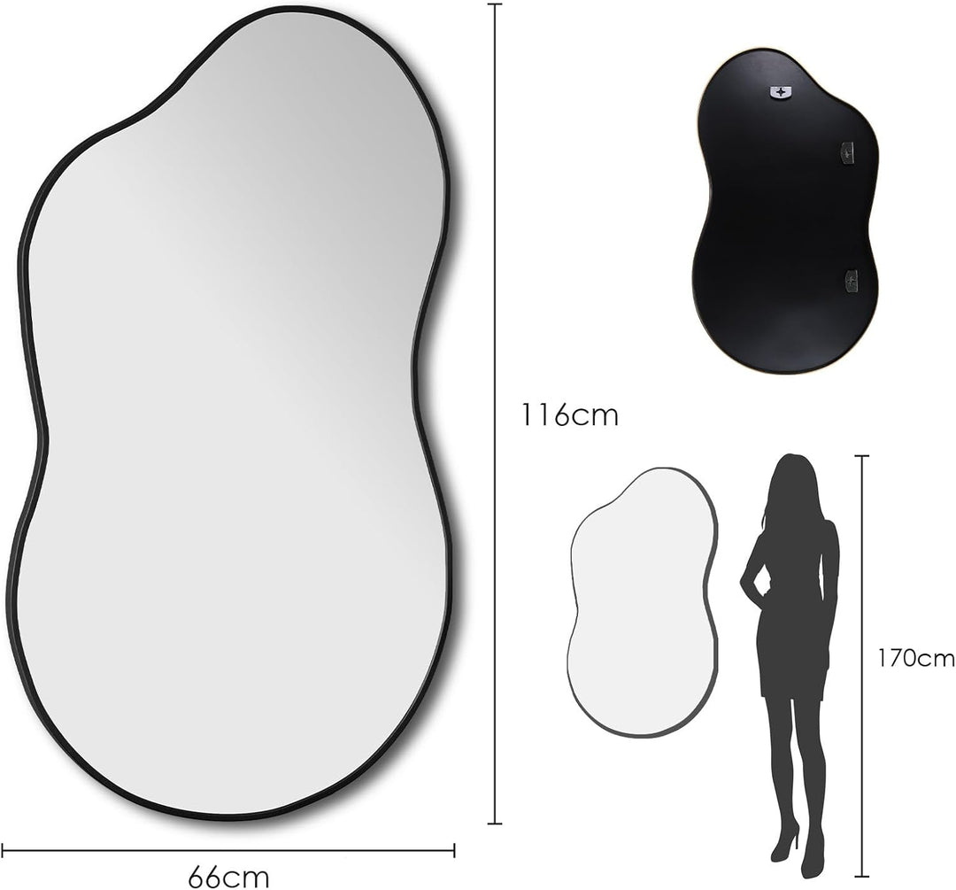 MAMIZO Asymmetrischer Spiegel, 66x116cm, unregelmässig geformter Wandspiegel, Gehärtetes Glas, Alumi