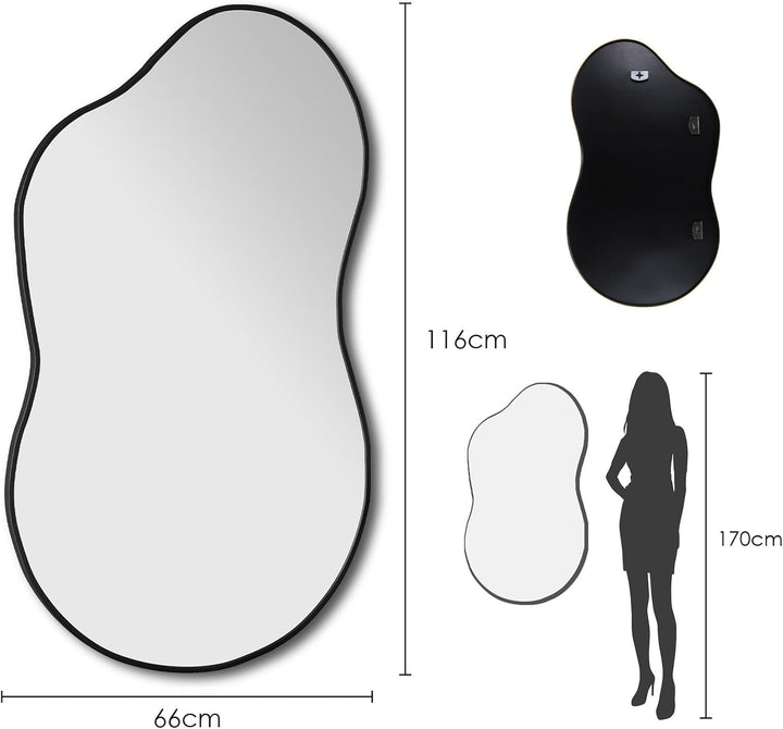 MAMIZO Asymmetrischer Spiegel, 66x116cm, unregelmässig geformter Wandspiegel, Gehärtetes Glas, Alumi